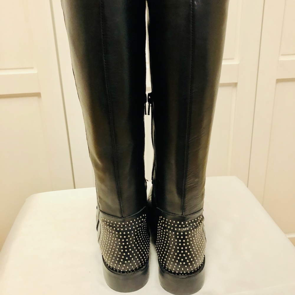 Italian Vera Gomma Studded Leather Tall Boots